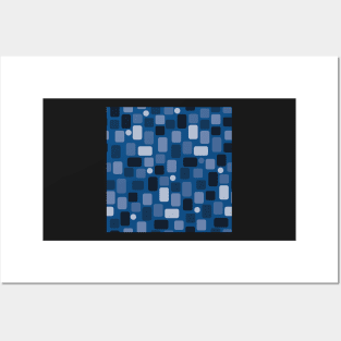 Pattern of light blue and dark blue rectangles on a blue background Posters and Art